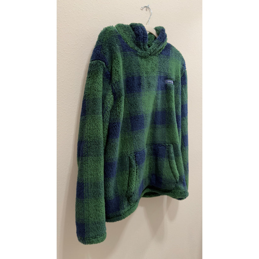 Crown & Ivy Green Plaid Sherpa Hoodie Mens Large Fleece Pullover
