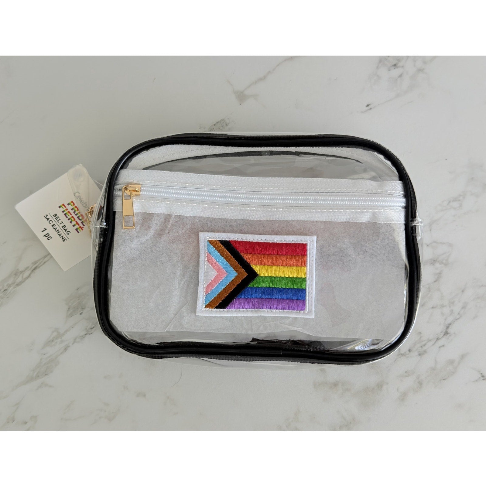 Celebrate It Pride Progress Flag Clear Vinyl Belt Bag Fanny Pack NWT