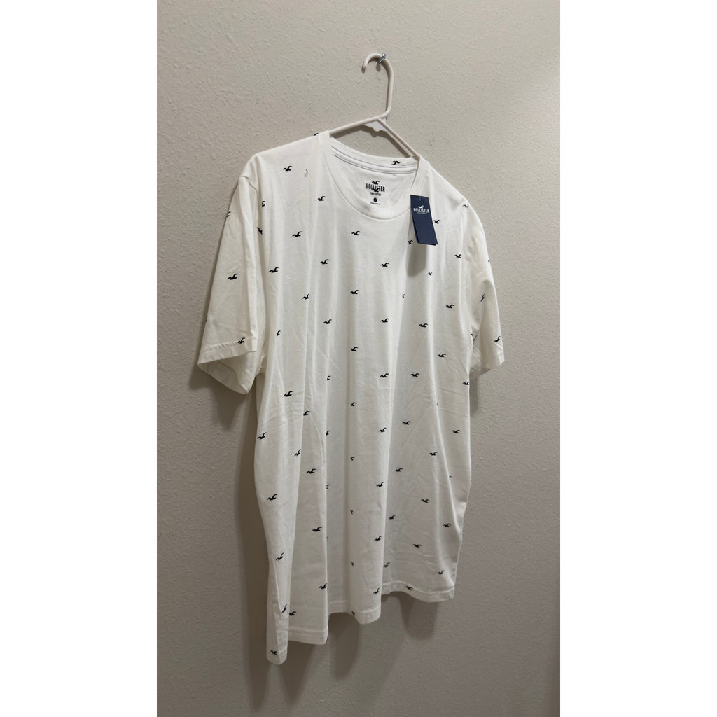 NWT Hollister Men's XL White Seagull All-Over Print Cotton Crewneck T-Shirt