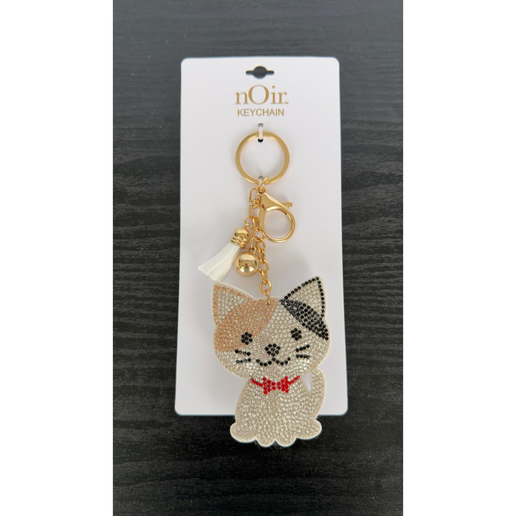 Bling Rhinestone Kitty Cat Puffy Keychain - Tassel Bag Charm - NEW