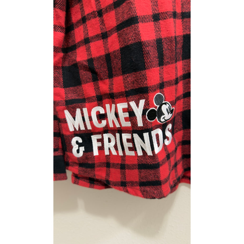 Disney Adult Mickey and Friends Red Plaid Flannel Button Down NWT Large