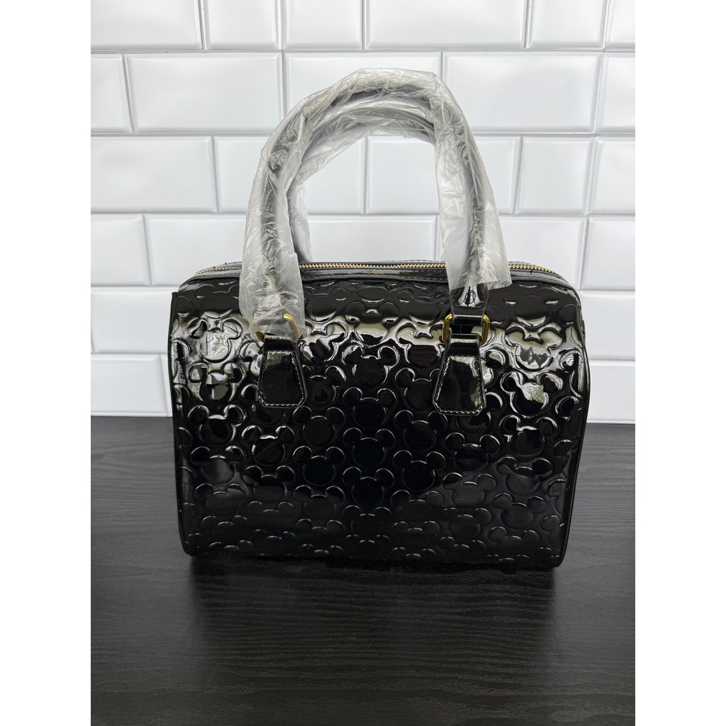Disney Parks Black Embossed Mickey Mouse Medium Handbag Gold Hardware NWT