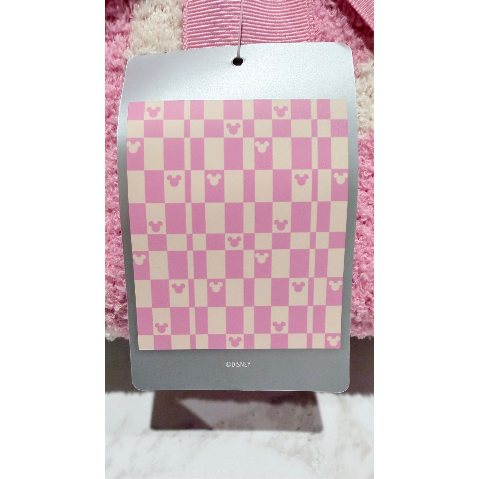 Disney Mickey Mouse Pink Cream Checkerboard Fluffy Plaid Throw Blanket NWT