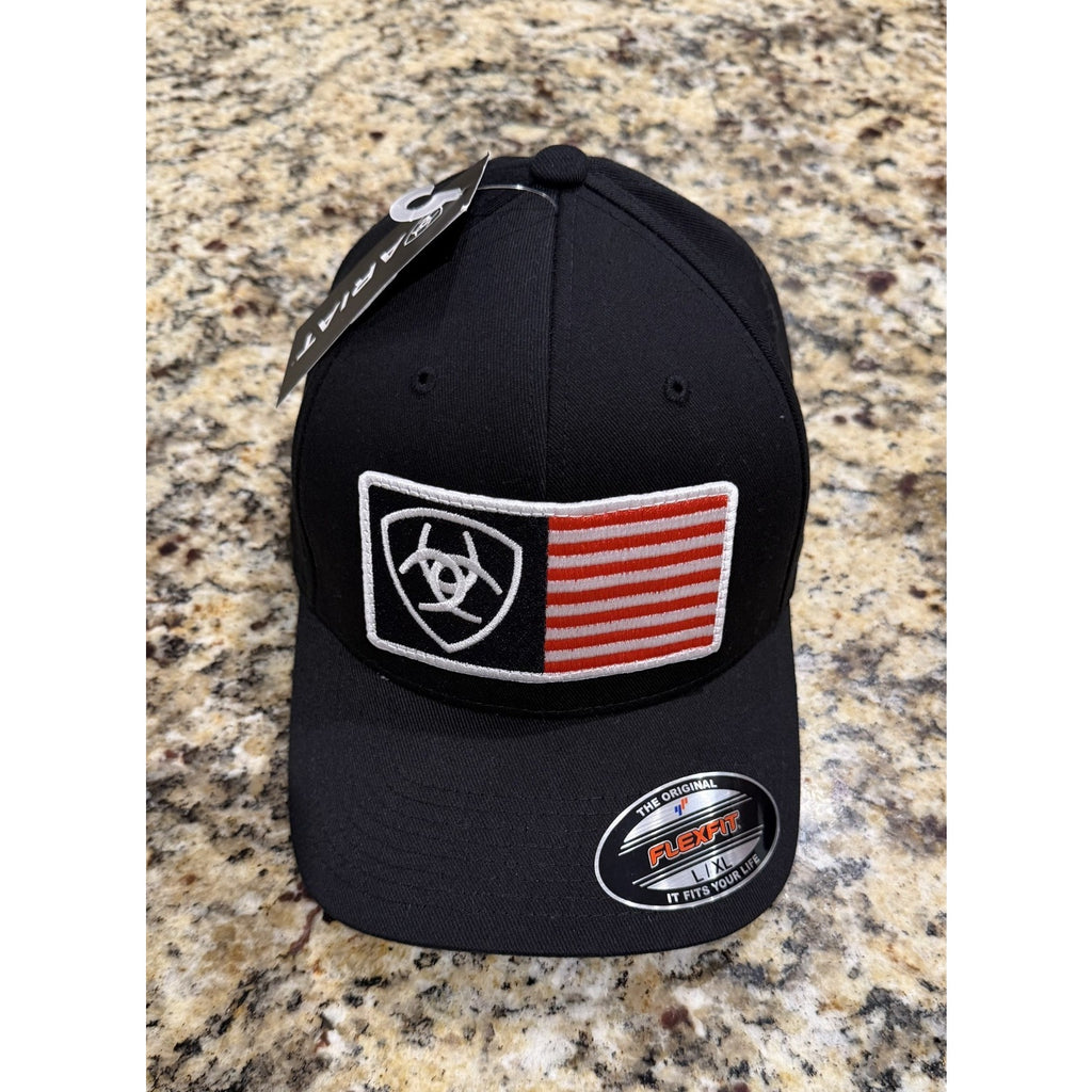 ARIAT Men's Black Flexfit USA Shield Logo Cap NEW