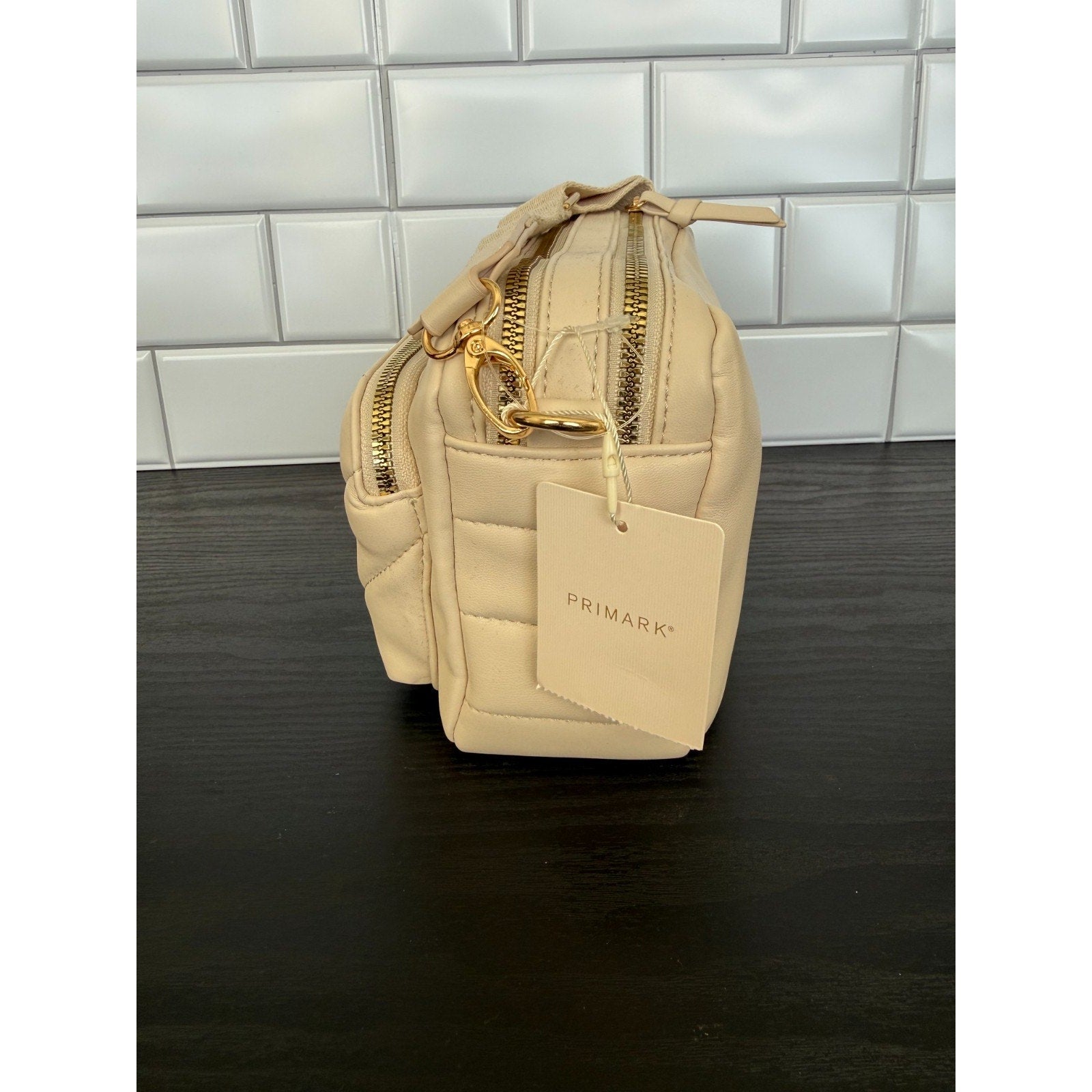 Primark Quilted Double Zip Camera Bag Ivory Gold Hardware NWT
