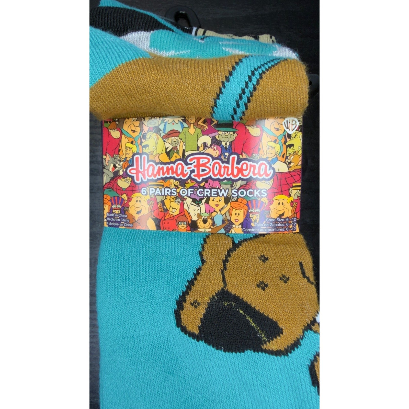 Hanna-Barbera 6-Pack Adult Crew Socks Scooby-Doo Flintstones Tom & Jerry NEW