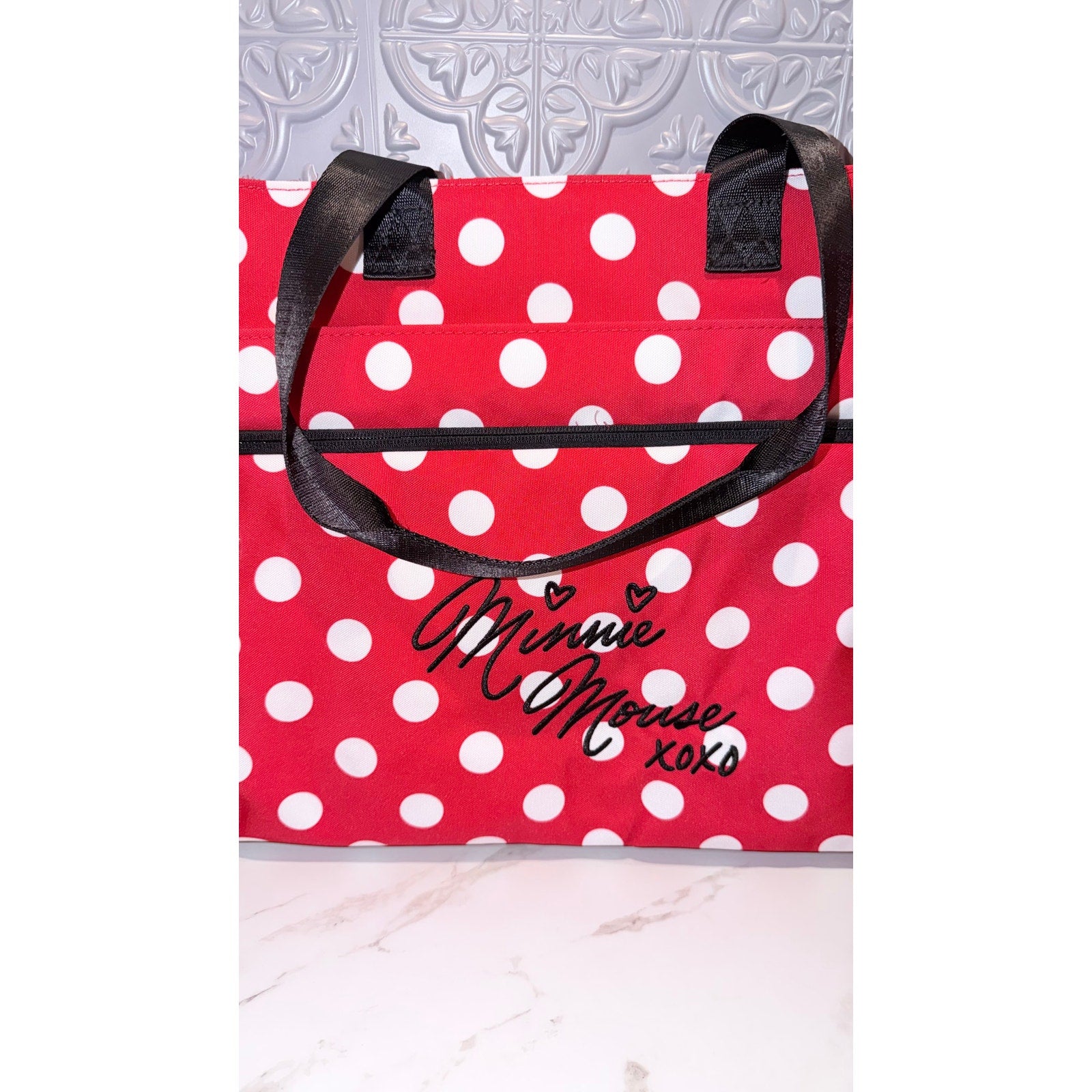 Disney Parks WDW Minnie Mouse XOXO Polka Dots Tote Bag NEW