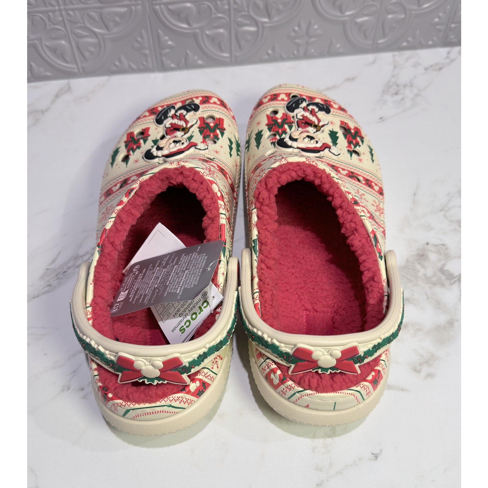 Disney Parks Mickey Mouse Santa Holiday Fair Isle Lined Crocs (M10/W12)