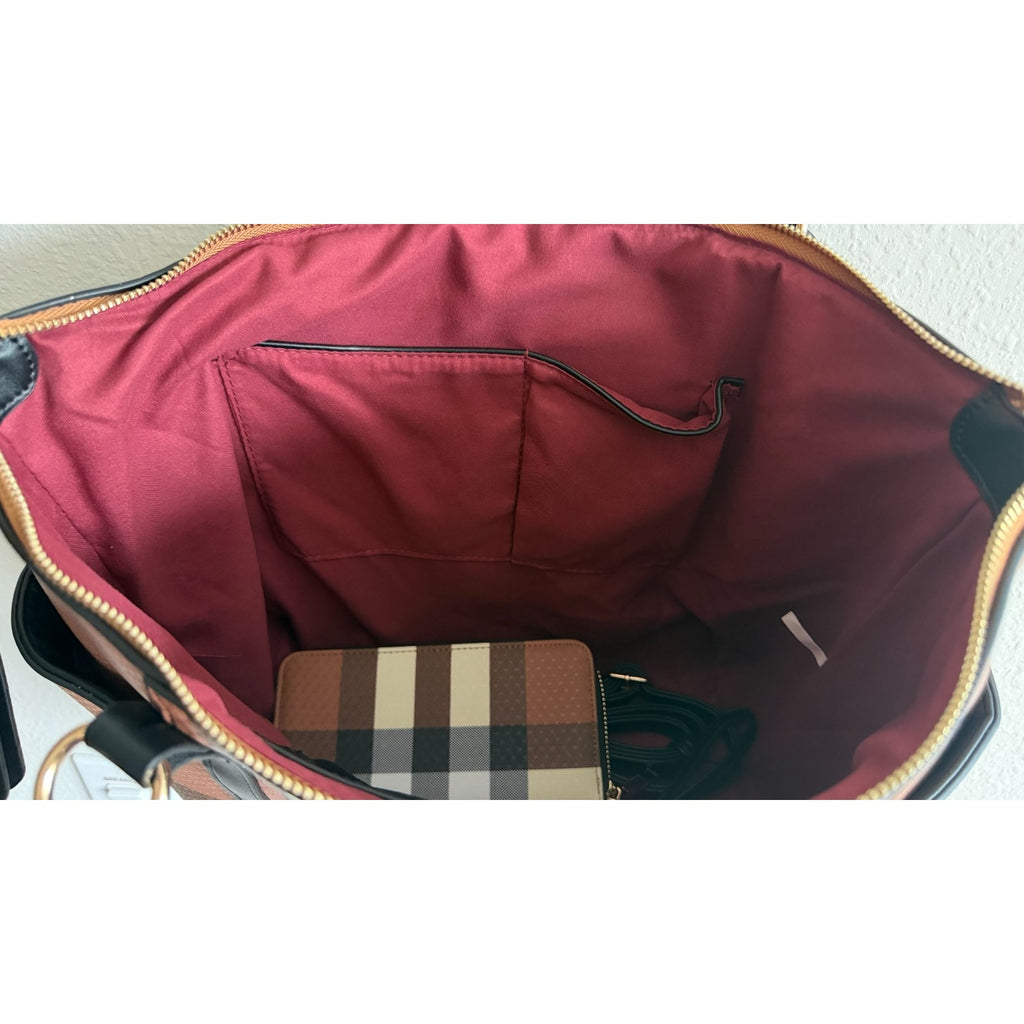 NEW 2 IN-1 Monogram Plaid Zip Tote Bag + Zip Wallet