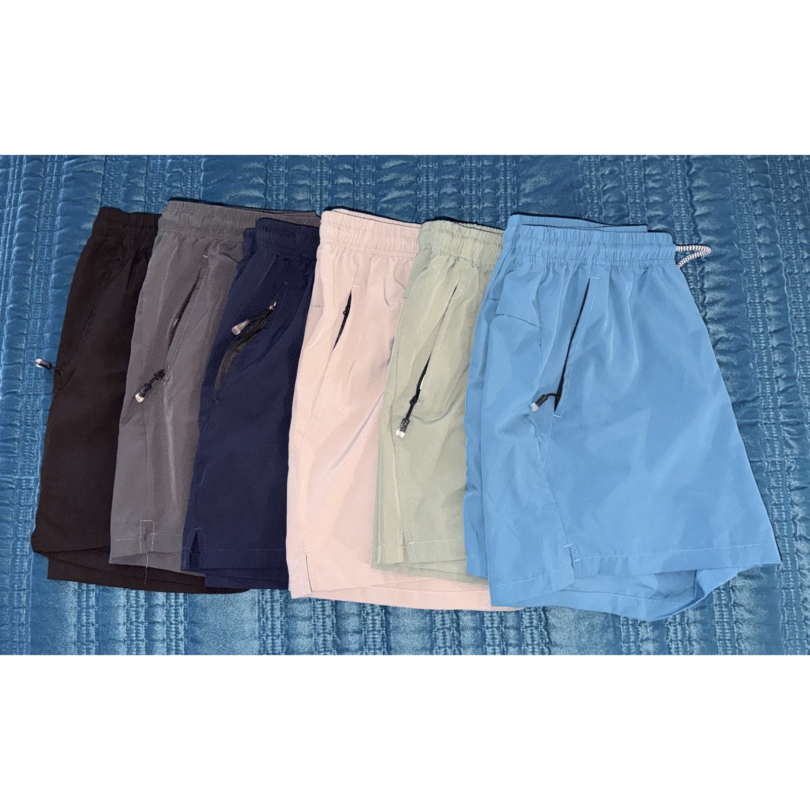 Men’s Breathable Drawstring Athletic Shorts XL 35-37 Waist Zipper Pockets 6 Pack