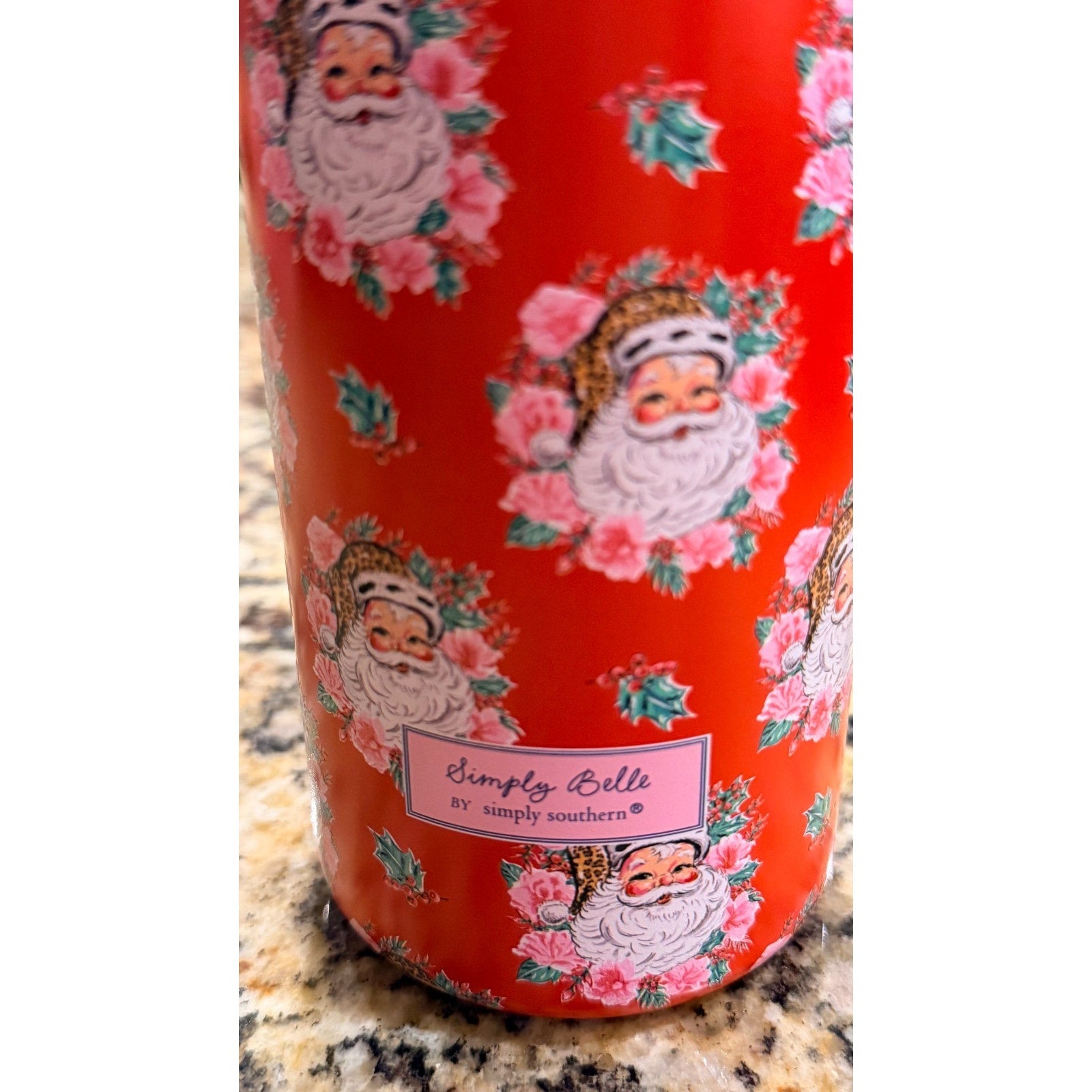 NWT Simply Belle "Vintage Floral Santa" Stainless Steel Bottle — 24 oz