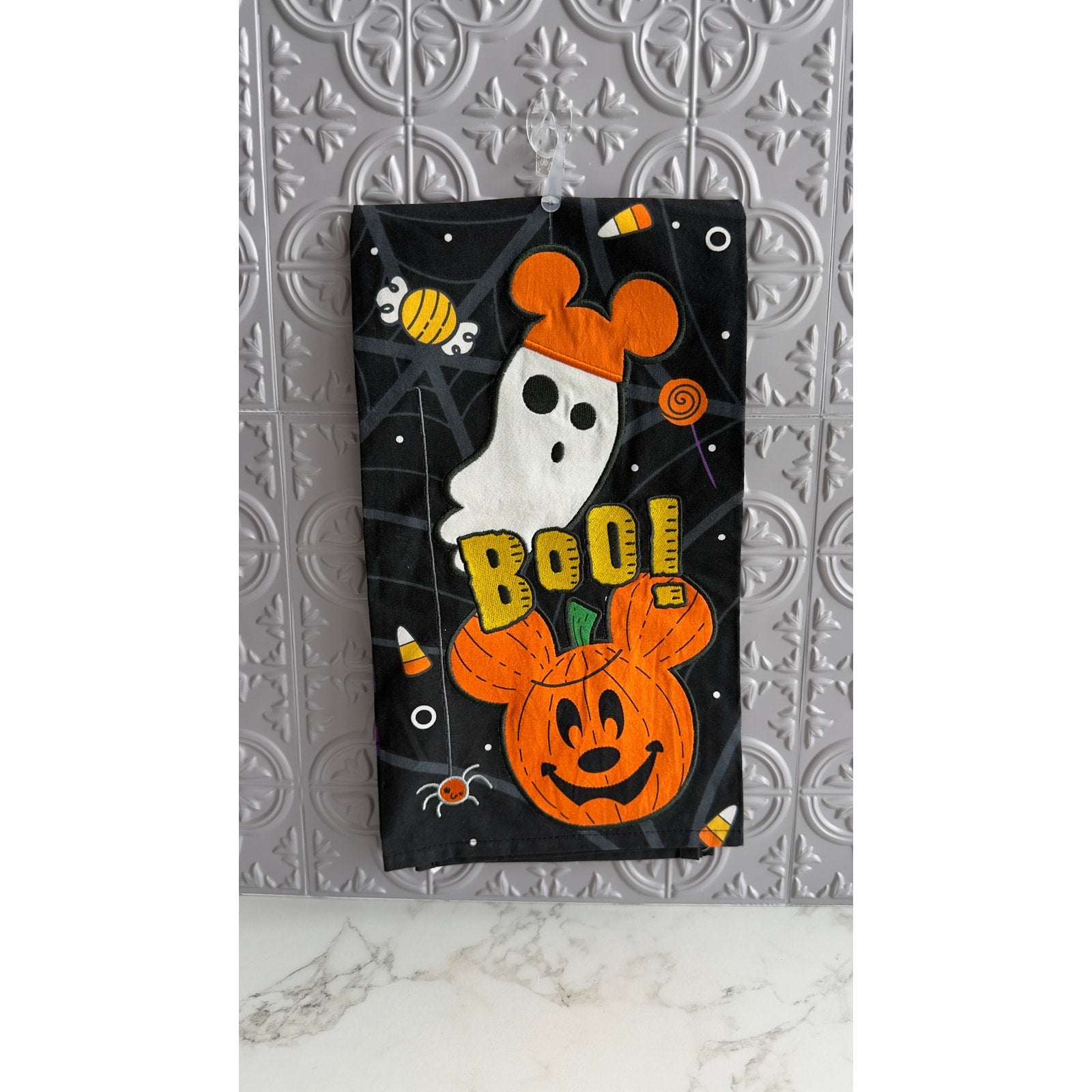 Disney Halloween Mickey Ghost Pumpkin Boo Embroidered Kitchen Towel NWT