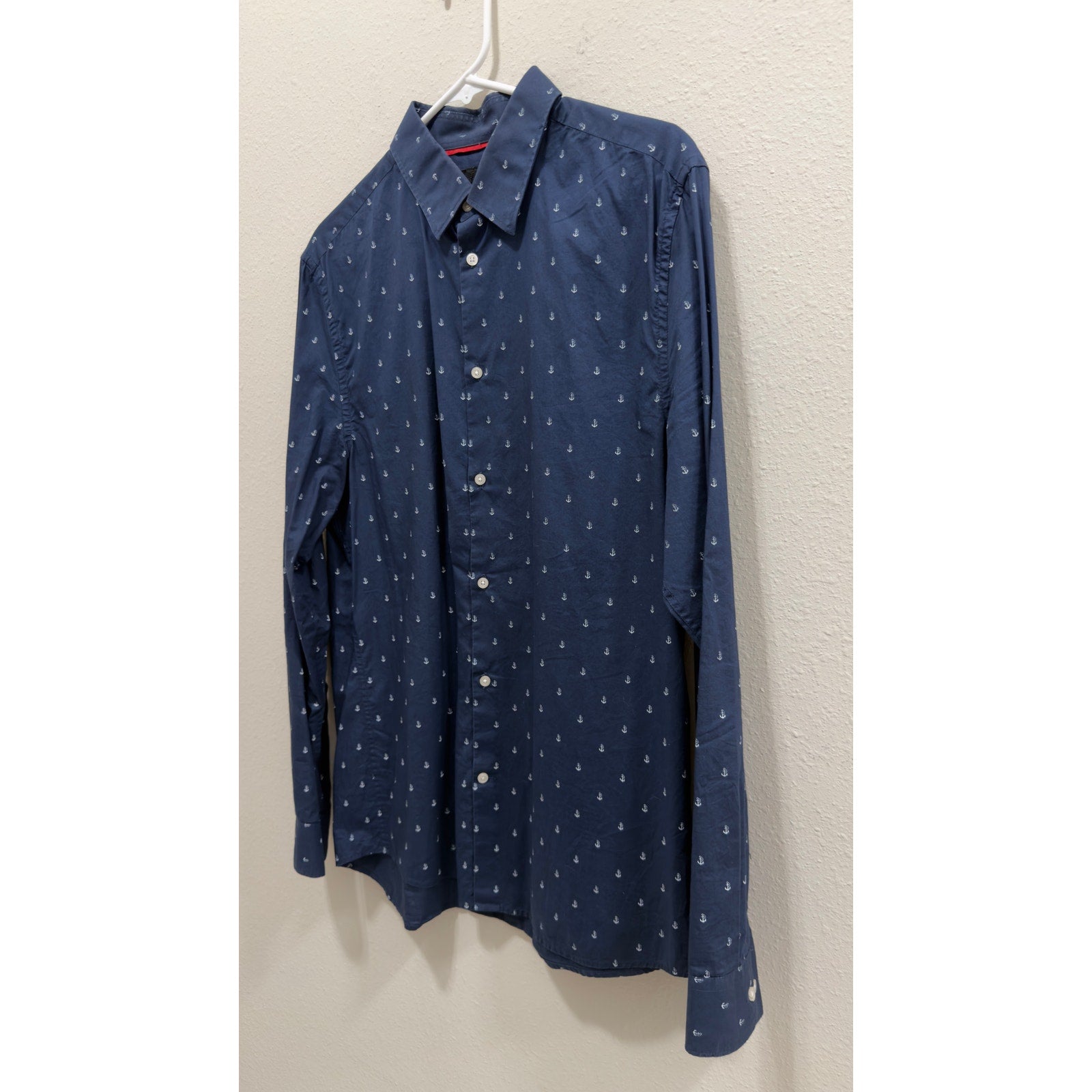 H&M Men's Long Sleeve Button-Down Shirt - Navy Anchor Print Size Large