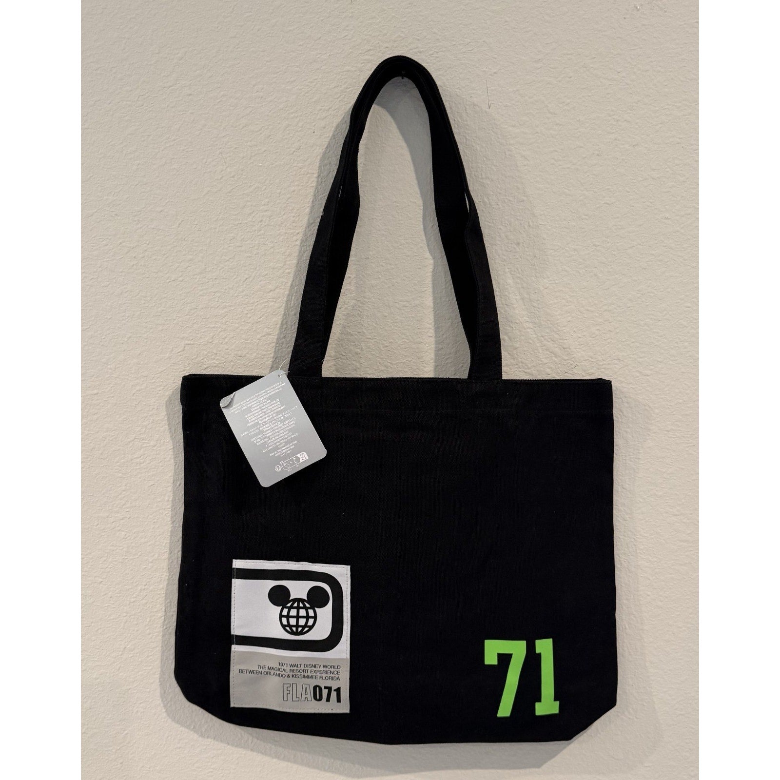 Disney Parks Walt Disney World Logo Canvas Black Tote NWT