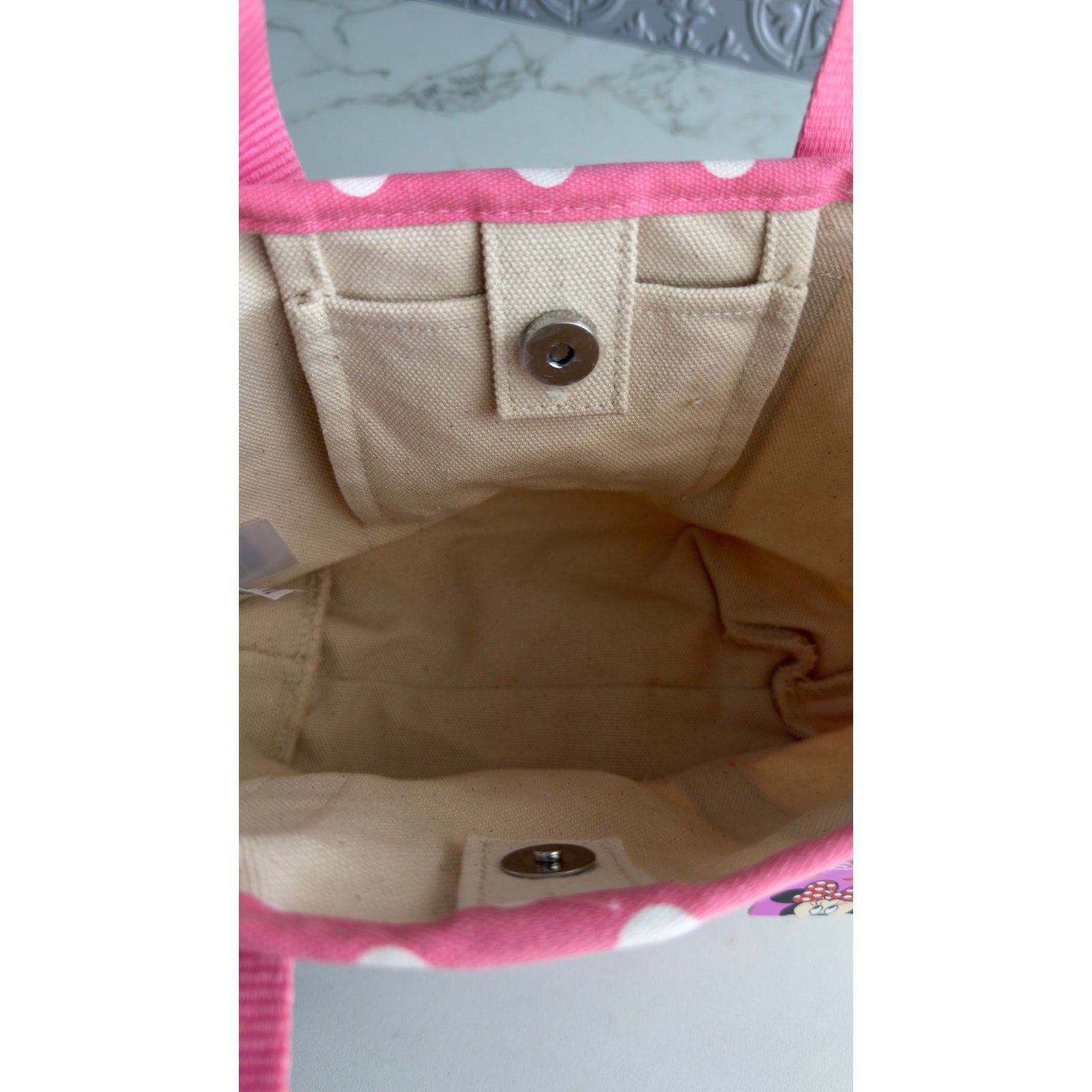Old Navy x Disney Minnie Mouse Canvas Small Tote Bag Pink Polka Dot NWT