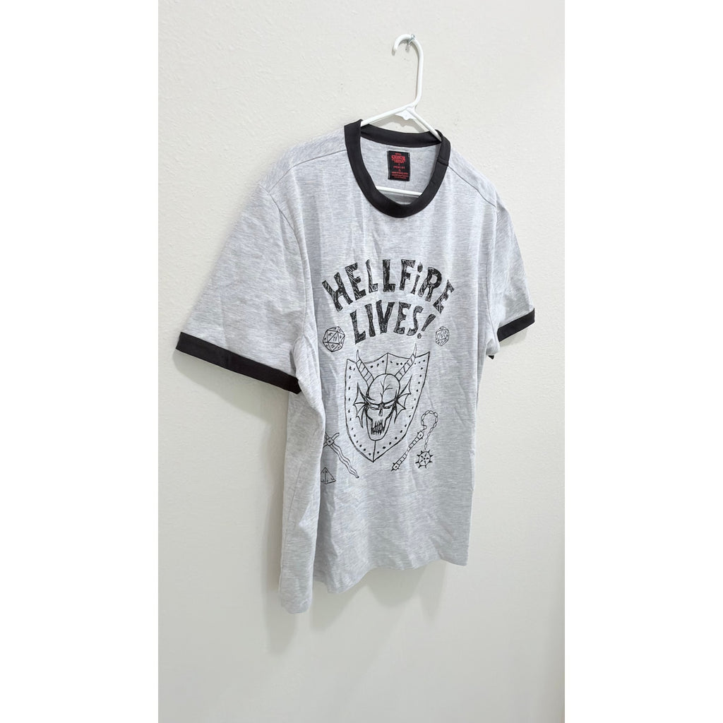 NWT Netflix Stranger Things x Primark "Hellfire Lives!" Ringer Tee - XL