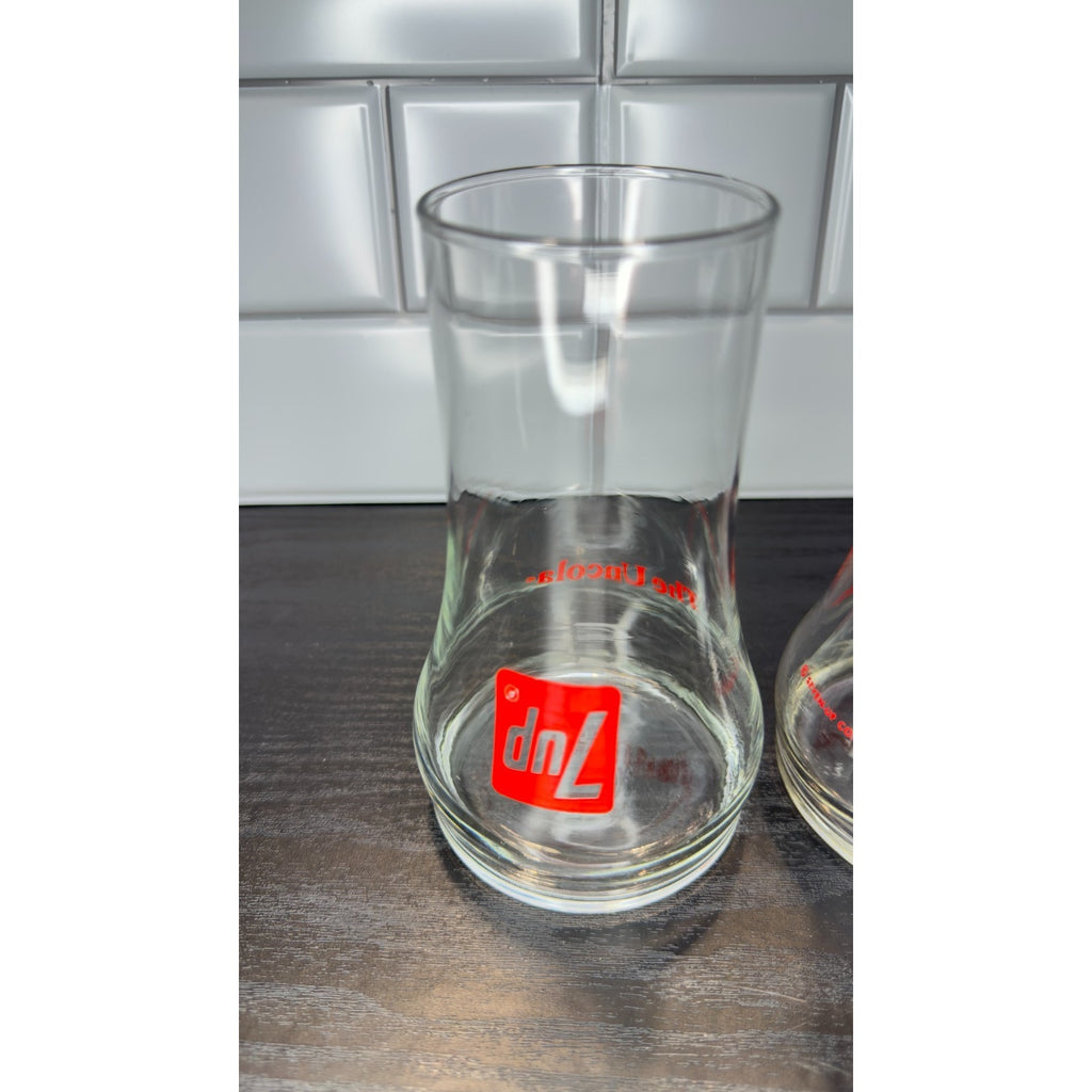 Vintage Set of 2 7Up The Uncola Upside Down Soda Glasses - 1980s Retro