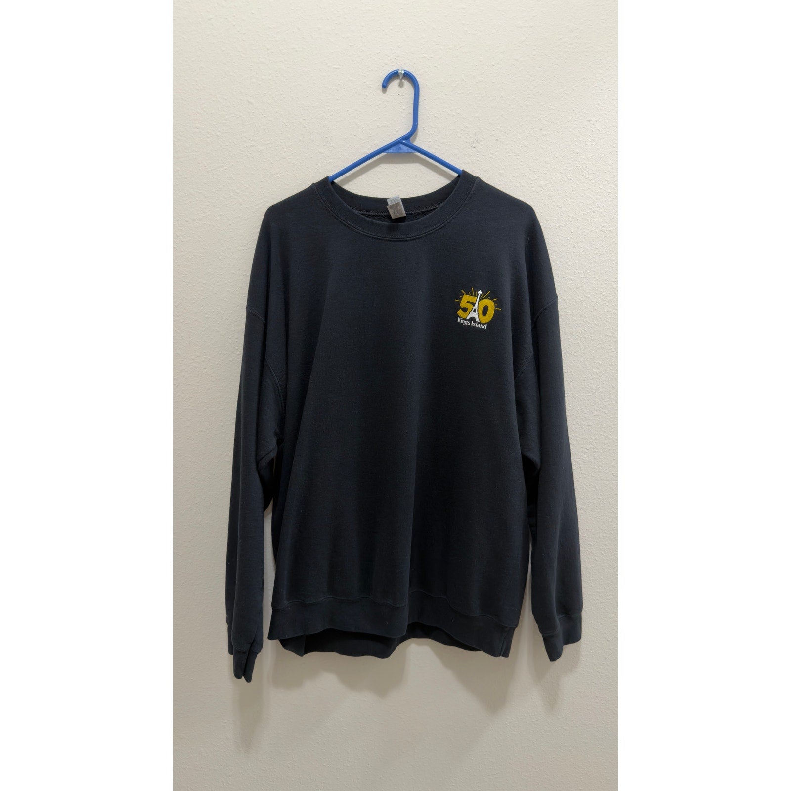 Kings Island 50th Anniversary Black Embroidered Crewneck Sweatshirt Adult XL