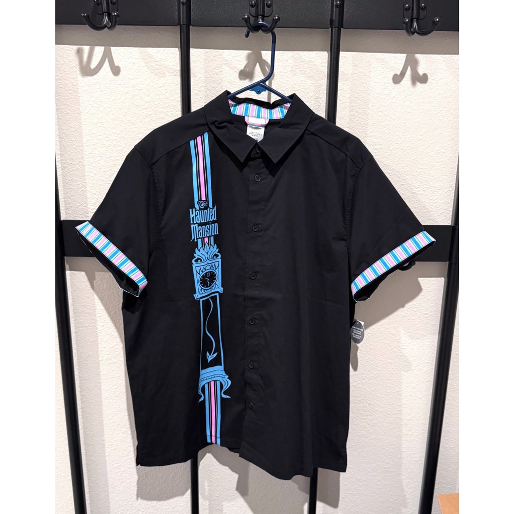 Disney Haunted Mansion Grandfather Clock Glow In Dark Black Shirt Mens LARGE NWT