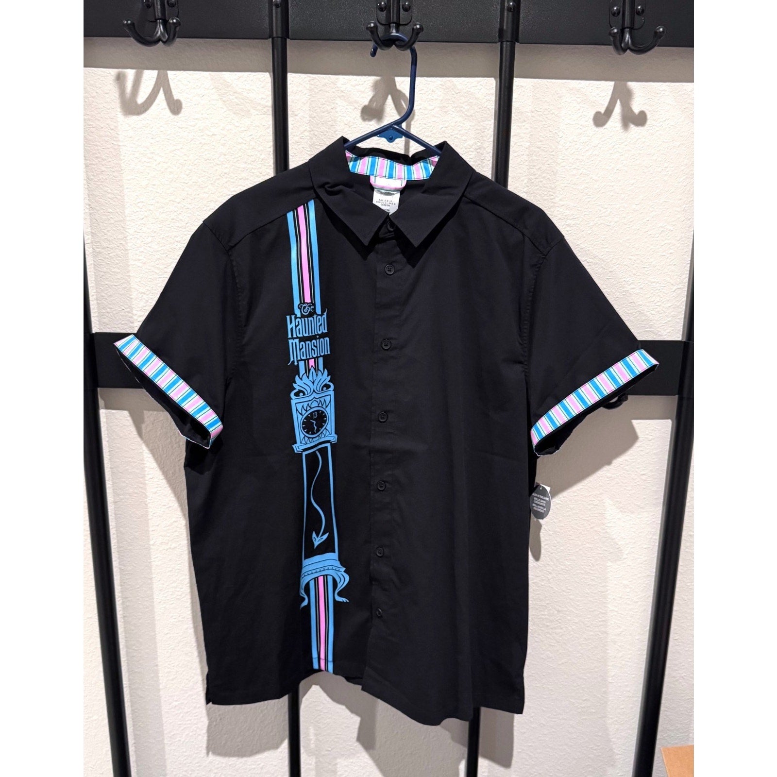 Disney Haunted Mansion Grandfather Clock Glow In Dark Black Shirt Mens LARGE NWT
