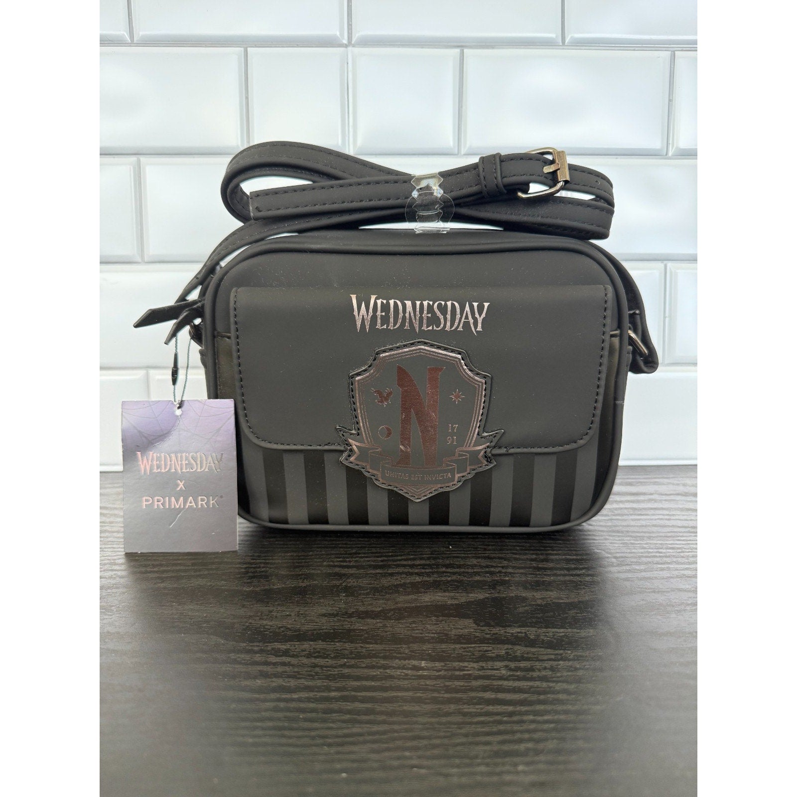 Primark Wednesday Addams Nevermore Crest Camera Bag Crossbody 9"x6" NWT