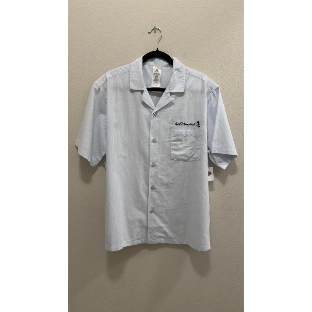 Disney Walt Disney World Logo Adult Button-Up Light Blue Pinstripe NWT Large