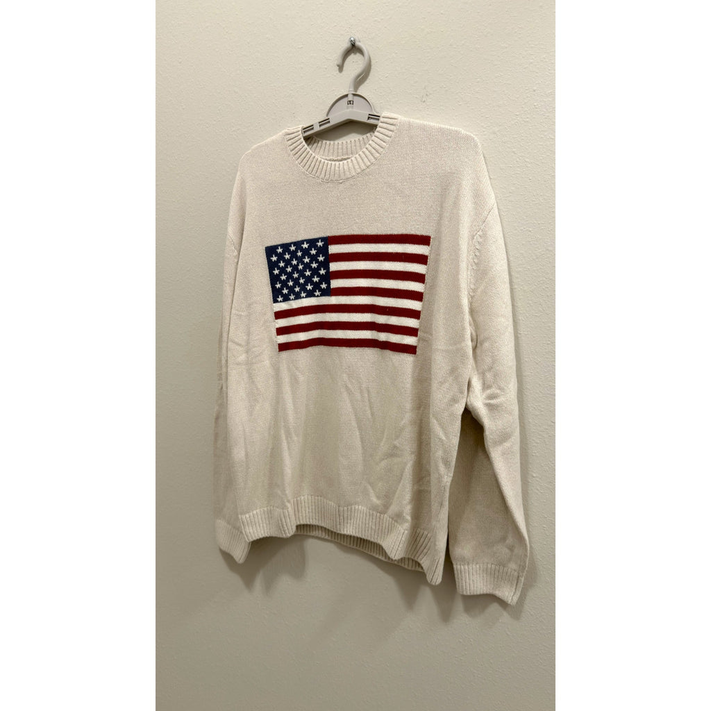 Hollister American Flag Graphic Knit Sweater Cream Beige Men's Large NWT