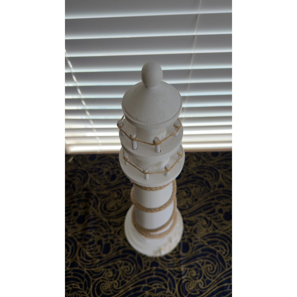 Large 20" White Wooden Lighthouse - Coastal Nautical Home Decor