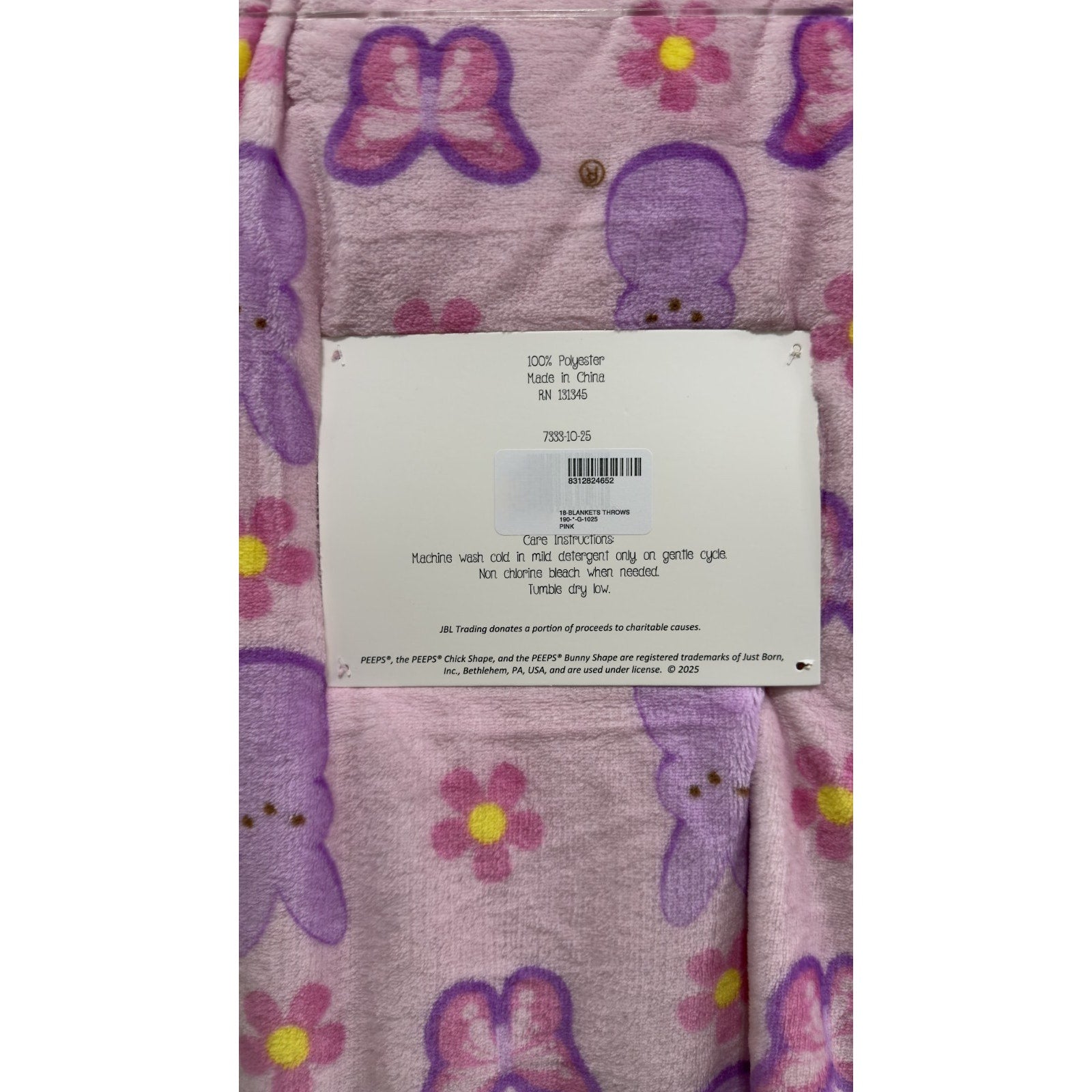 Peeps Oversized Plush Throw 50" x 70" - Purple Peep, Butterfly, and Daisy - NEW