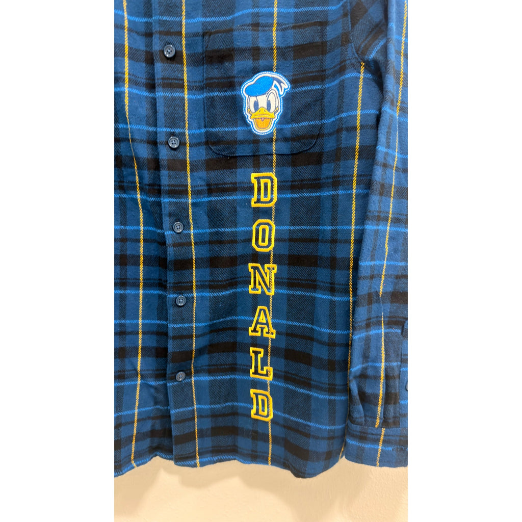 Disney Adult Shirt Donald Duck Plaid Flannel Shirt Large NWT