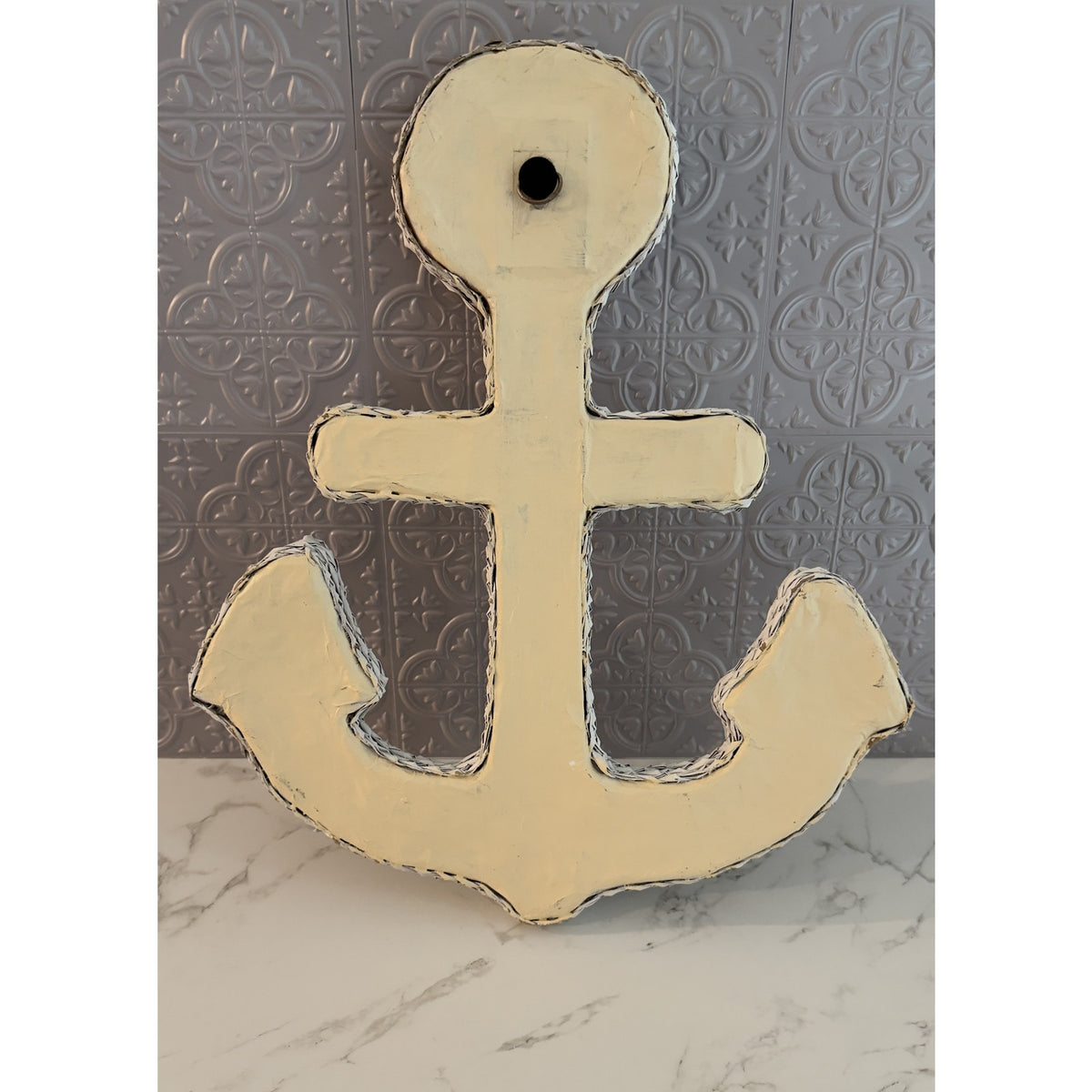 Nautical White Faux Wicker Anchor Wall Hanging Decor Distressed Coastal Beach