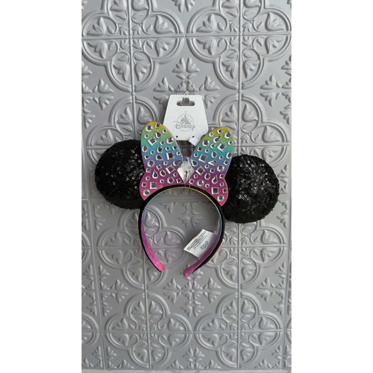 Disneyland 70th Minnie Mouse Rainbow Rhinestone Sequin Ear Headband NWT