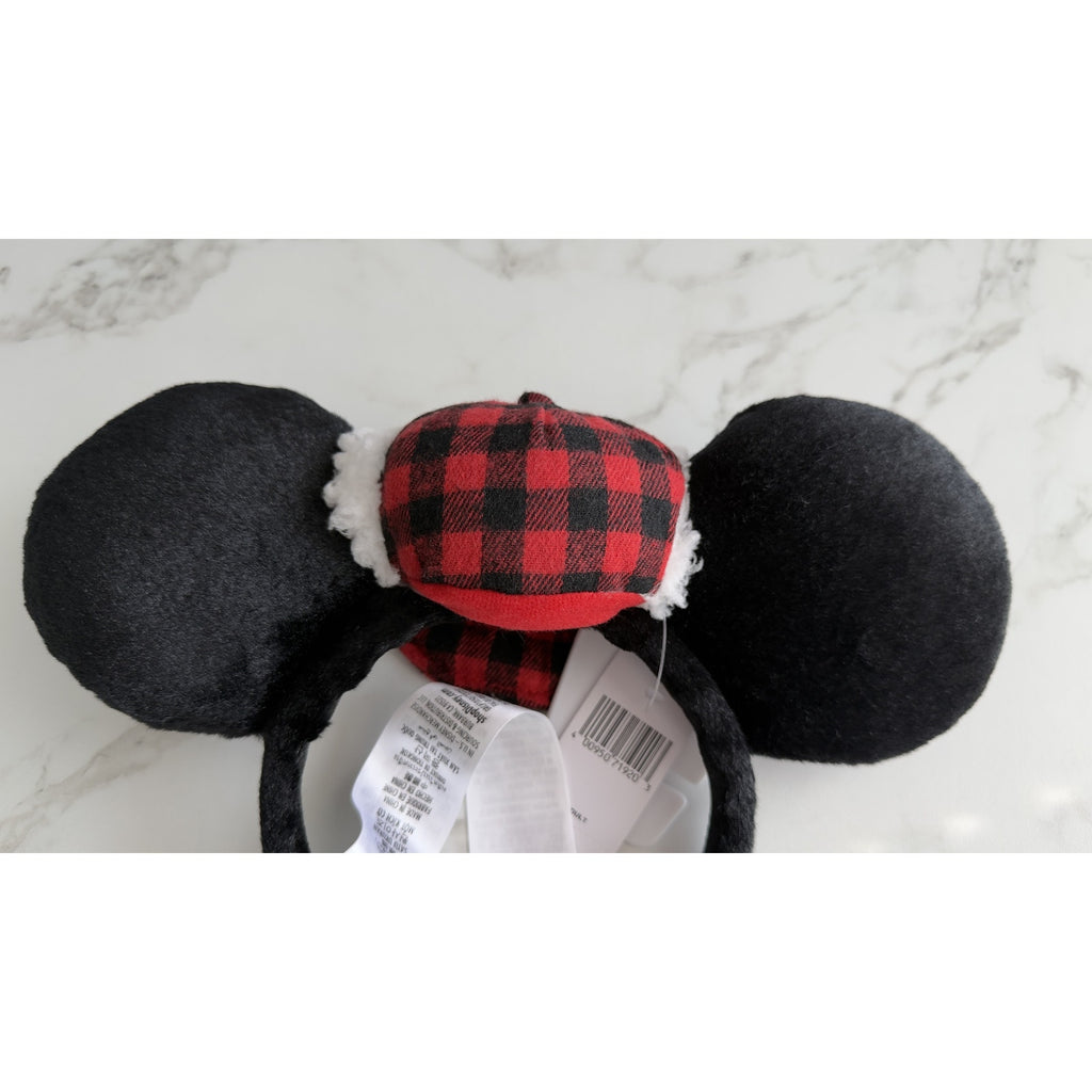 Disney Parks Mickey Red Plaid Trapper Hat Ears Headband Christmas Holiday NEW