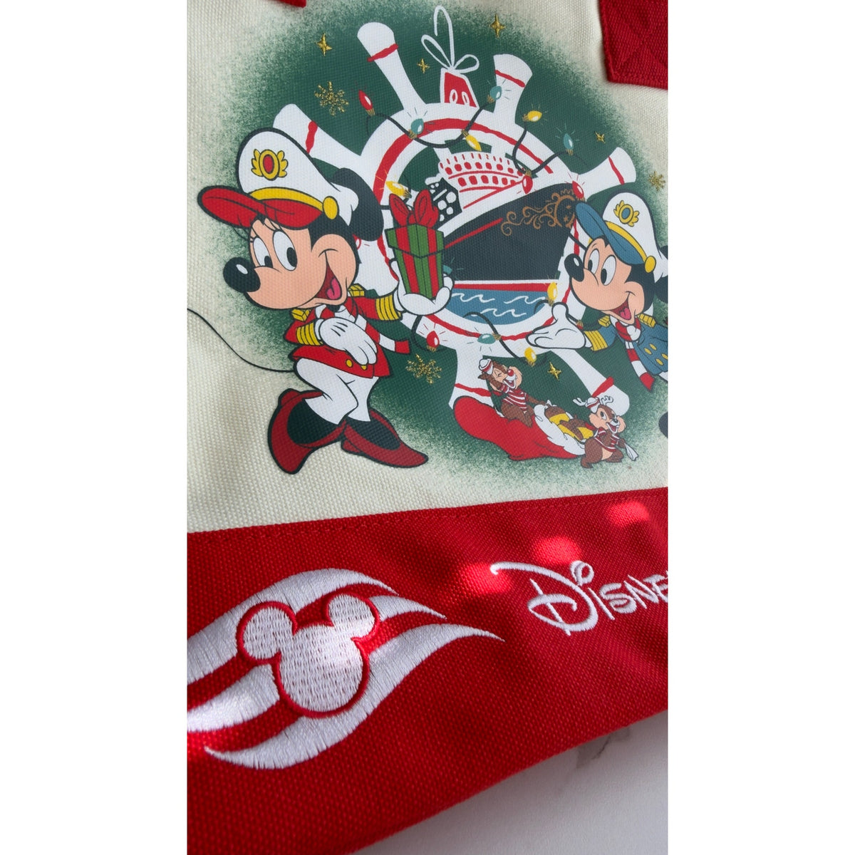 Disney Cruise Line DCL Holiday Christmas Mickey & Minnie Canvas Tote Bag NEW