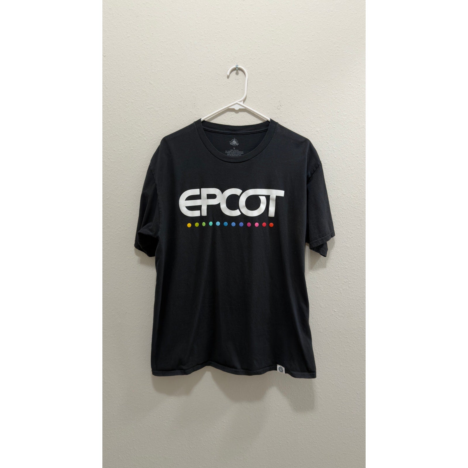 Disney Parks EPCOT Classic Retro Logo Rainbow Dots T-Shirt Adult Size Large