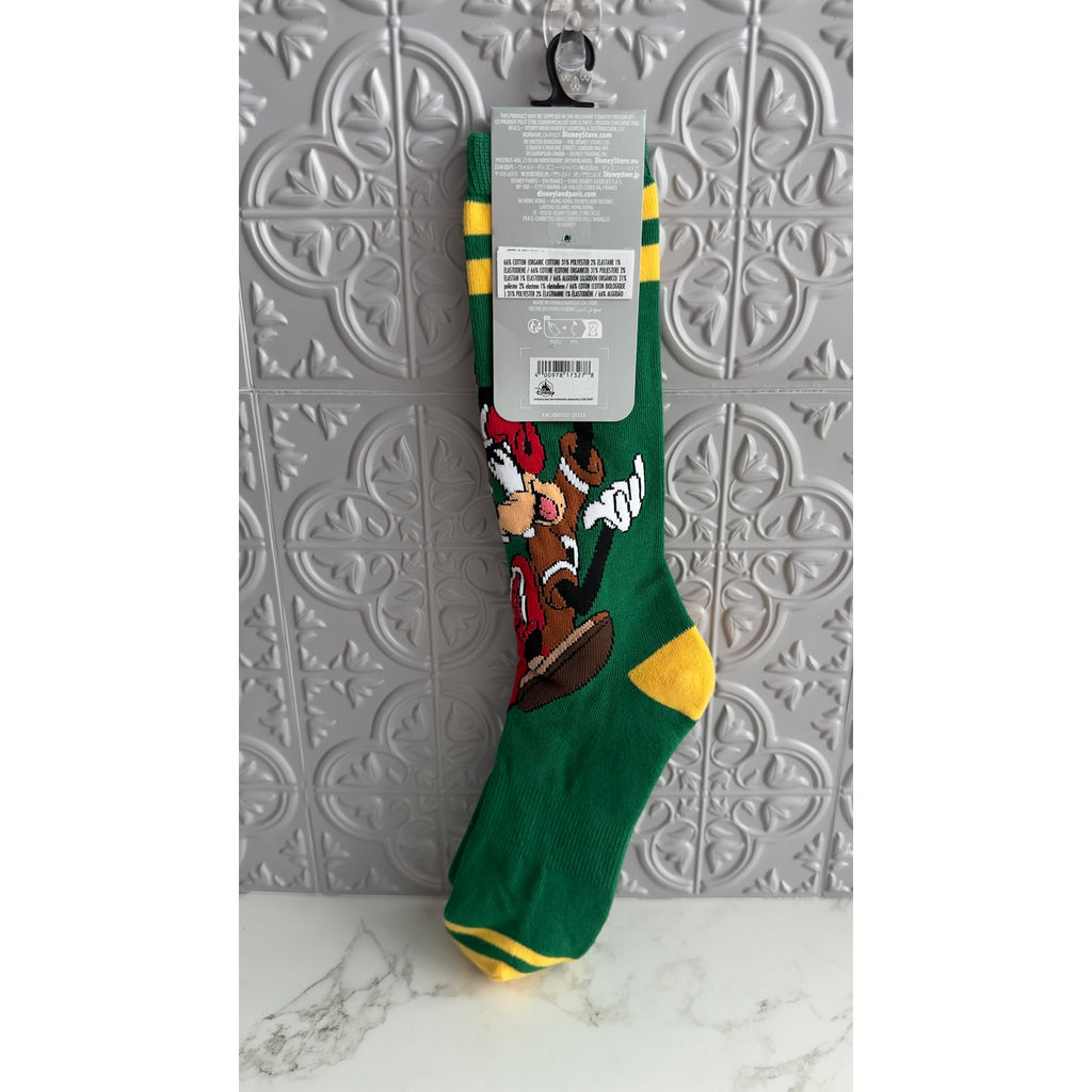 Disney Parks Goofy Pluto Football Crew Socks Adult One Size Green Gold NWT