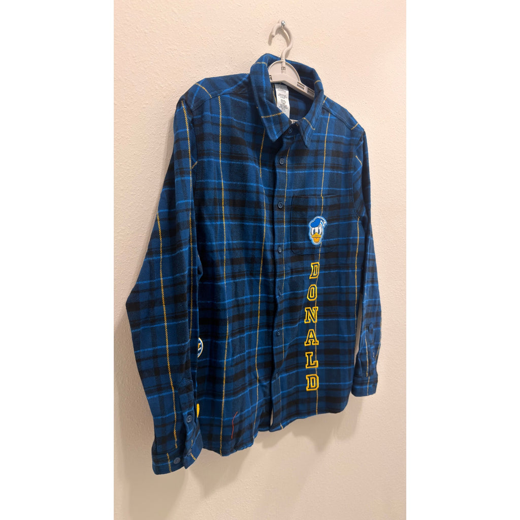 Disney Adult Shirt Donald Duck Plaid Flannel Shirt Large NWT