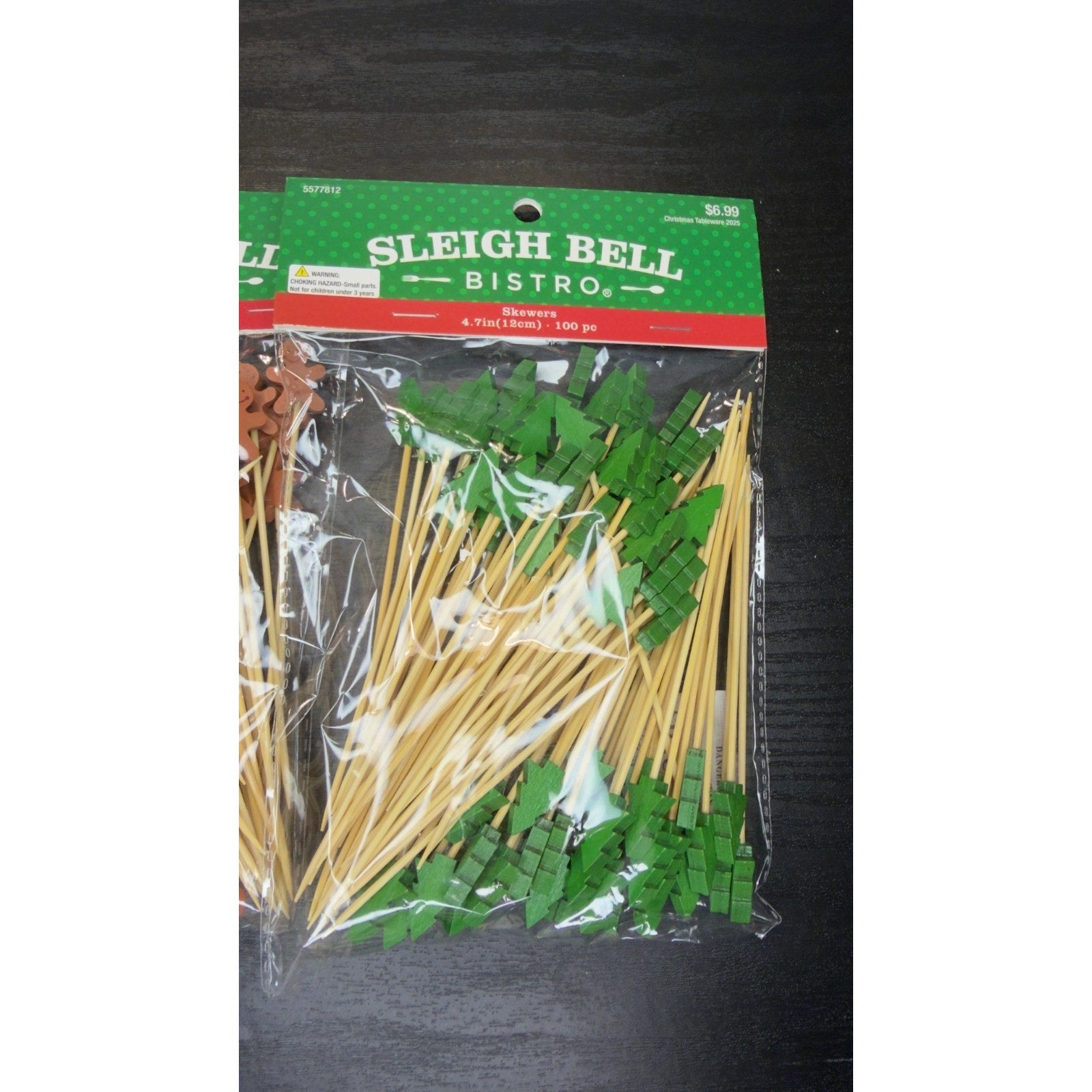 300pc Holiday Bamboo Skewers – Tree, Snowman, & Gingerbread Man NIB