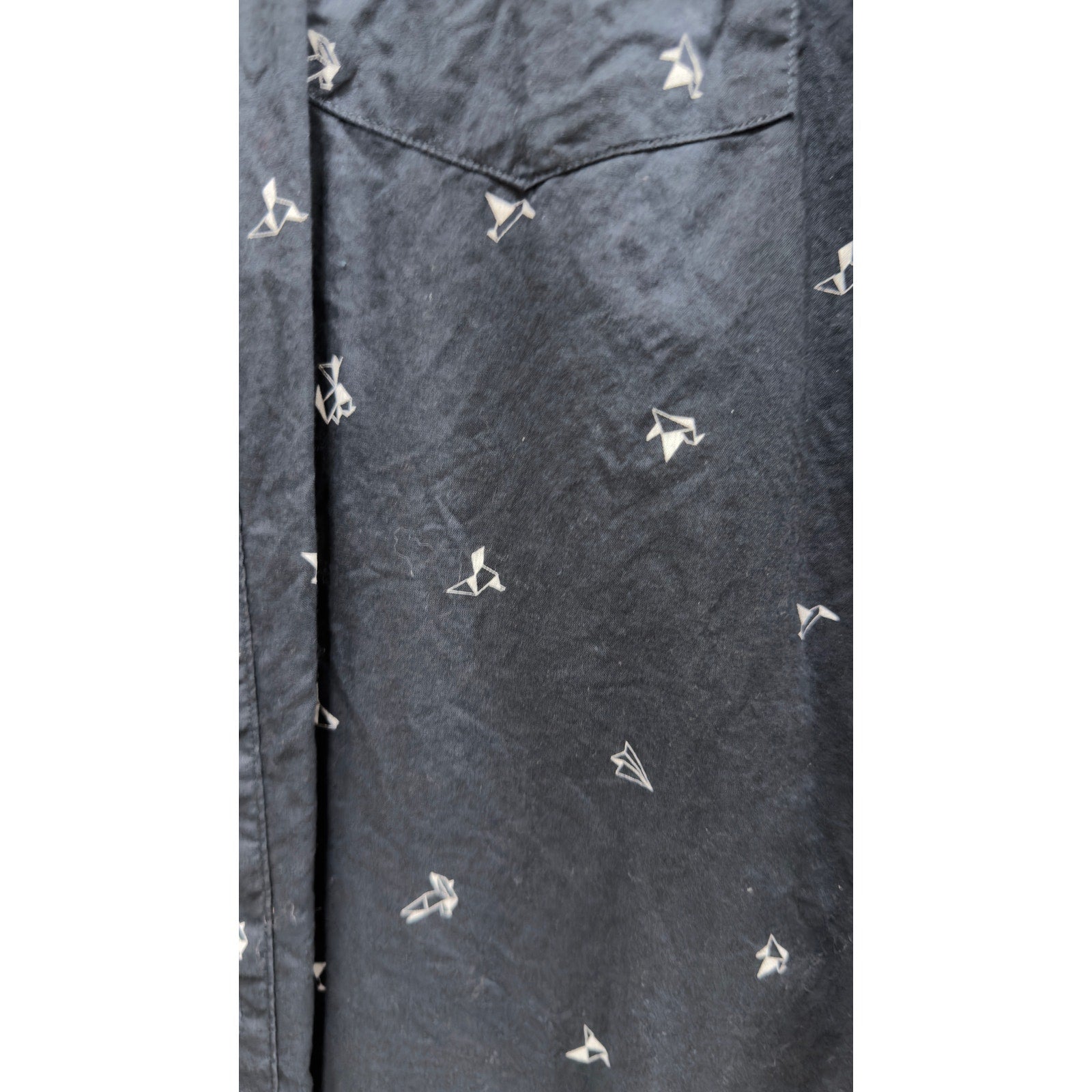 H&M Men's Origami Geometric Print Long Sleeve Button Down Shirt Navy Blue Large