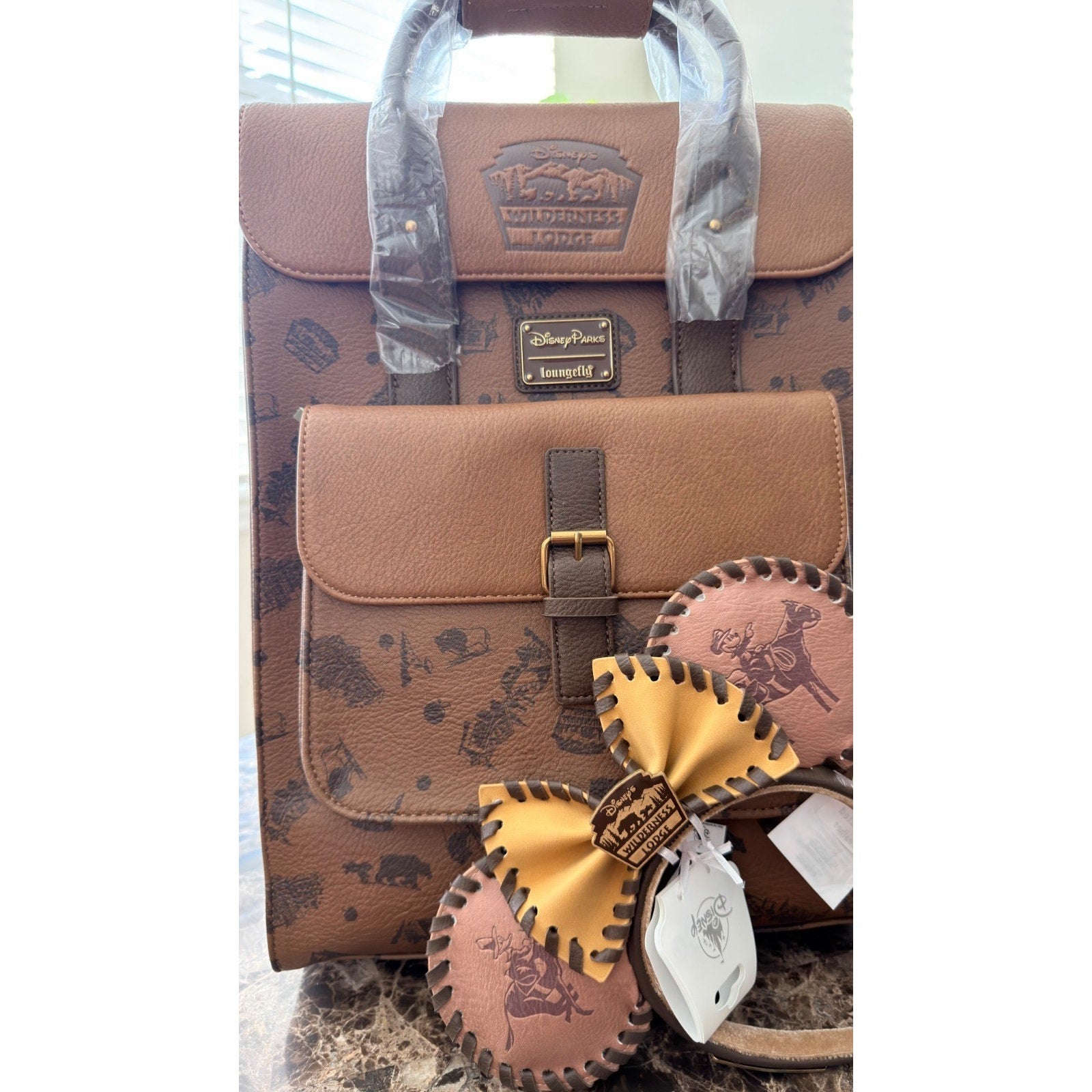 Disney Parks x Loungefly Wilderness Lodge Resort Embossed Backpack & Ear Set NEW