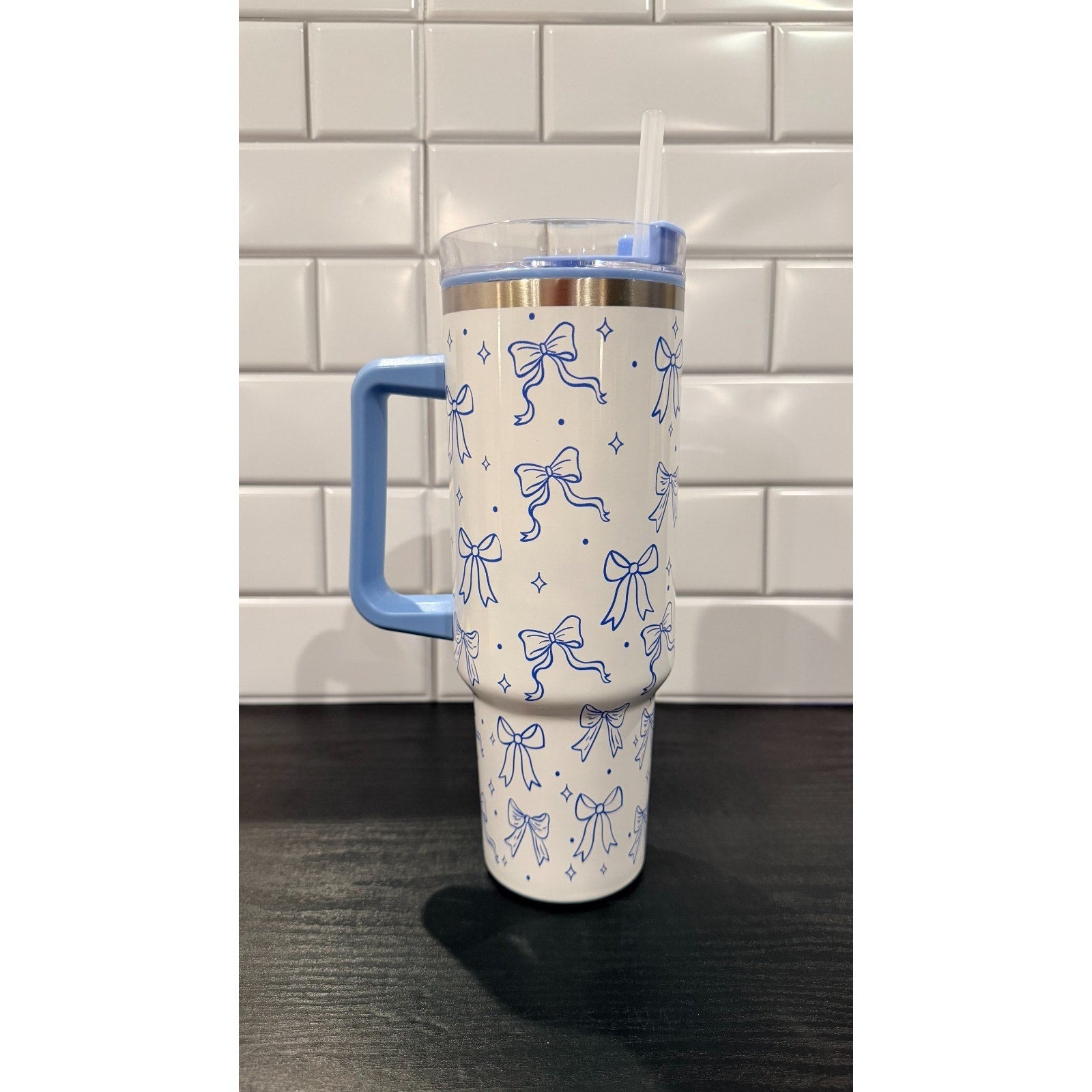 NEW 40oz Stainless Steel Tumbler – Blue Ribbons & Bows