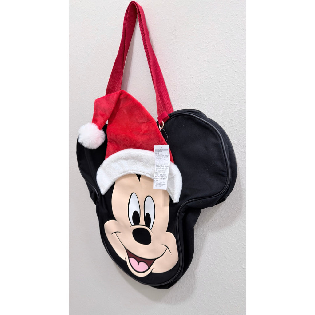 Disney Parks Christmas Santa Mickey Mouse Big Face Holiday Canvas Tote Bag NWT