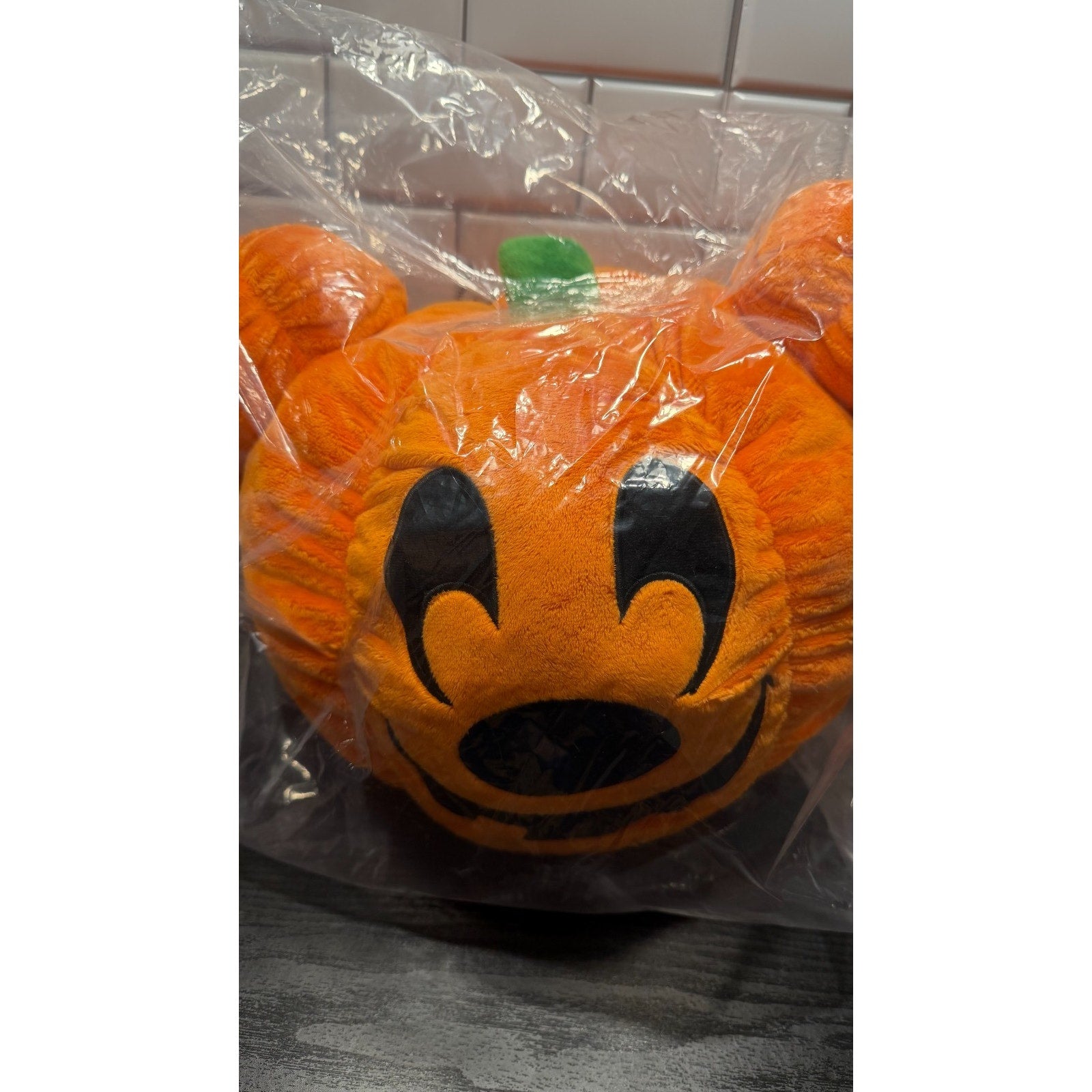 Disney Halloween Mickey Mouse 14" Pumpkin Head Plush Pillow NEW