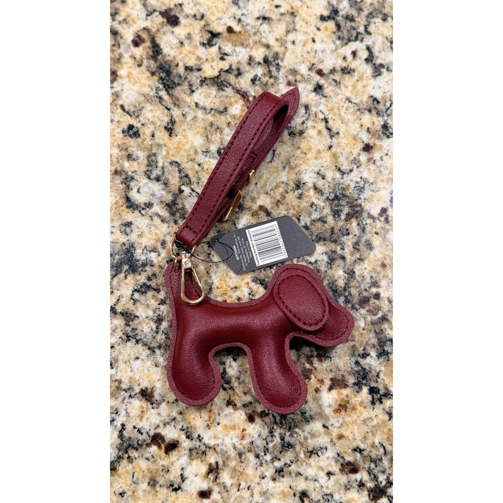NEW Faux Leather Dog Puppy Keychain Bag Charm - Burgandy