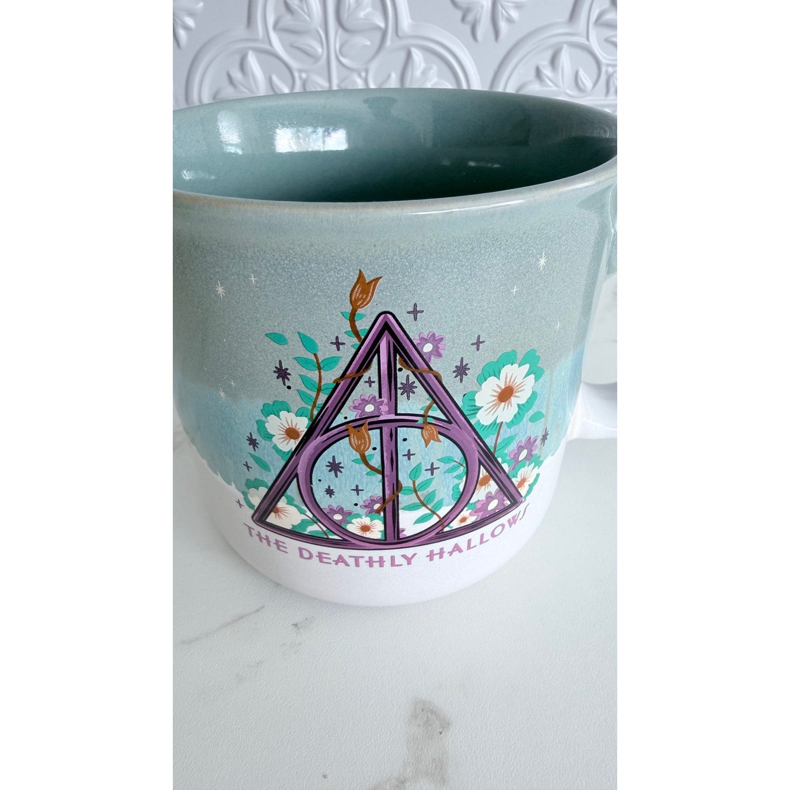 Silver Buffalo Harry Potter Deathly Hallows Floral Coffee Cup 20oz NEW