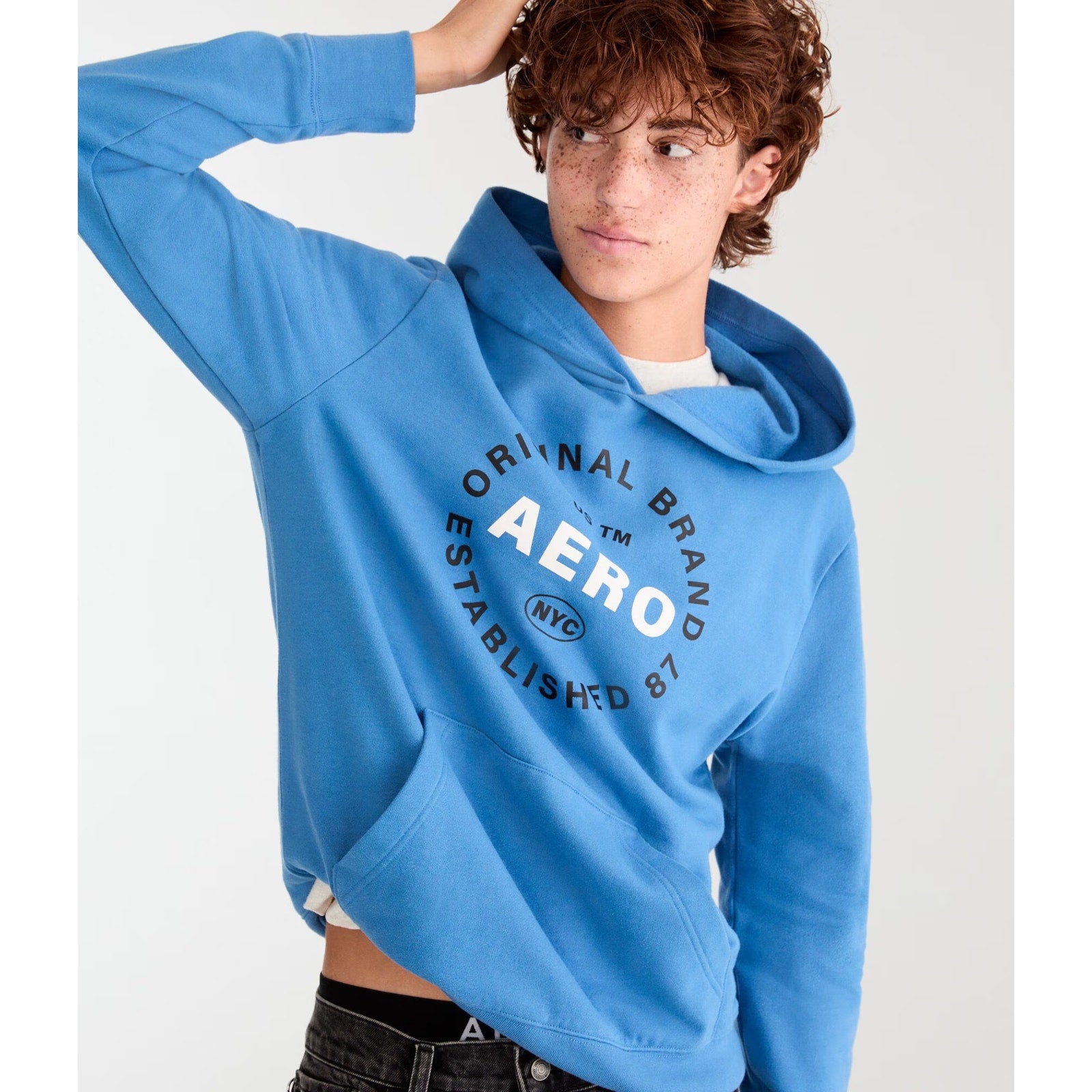 NEW Aeropostale Aero Circle Logo Electro Blue Pullover Hoodie - Men's Large