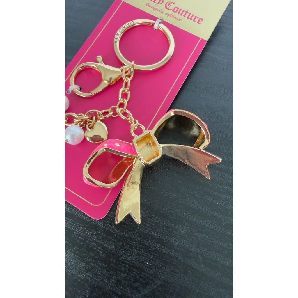 Juicy Couture Pink Bow Bag Charm & Gold Heart Keychain - NWT