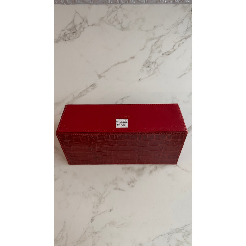 Genuine Leather Red Croc Embossed Desk Organizer Letter Mail Holder Storage