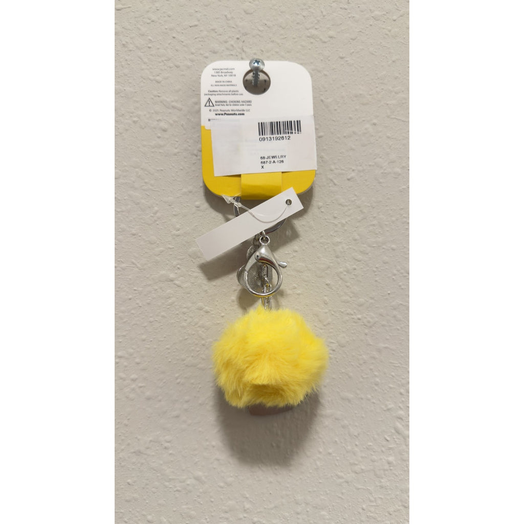 NWT Peanuts Snoopy & Woodstock Yellow Pom Pom Heart Bag Tag Keychain