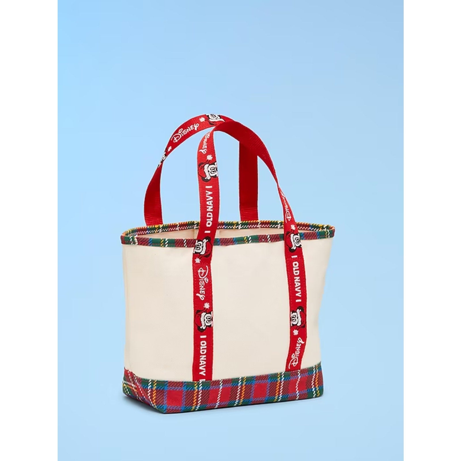 NEW Old Navy x Disney Small Red Plaid Tartan Tote Bag Mickey Mouse Canvas
